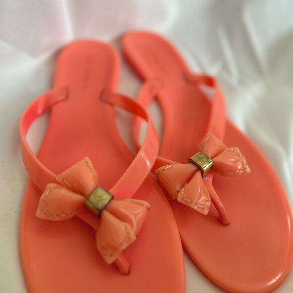 Used Enzo Angiolini Coral Jelly Bow Flip Flops 11 Women's Thong Sandals - Picture 5 of 11